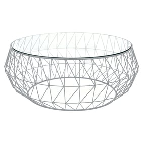 LeisureMod Malibu Grey Metal Glass Coffee Table