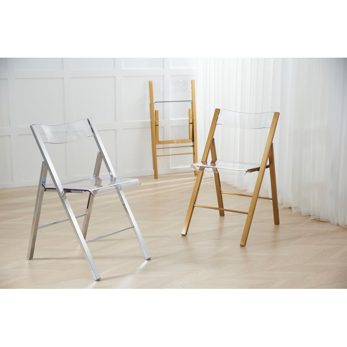 LeisureMod Menno Brushed Gold Acrylic Folding Chair The Classy Home