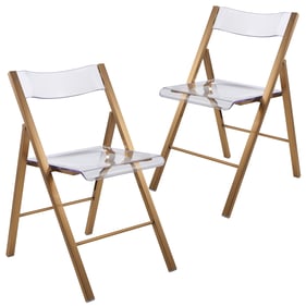 2 LeisureMod Menno Brushed Gold Acrylic Folding Chairs