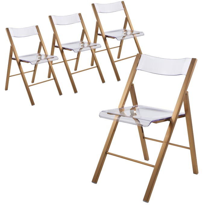 4 LeisureMod Menno Brushed Gold Acrylic Folding Chairs LSM-MFBG15CL4