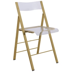 LeisureMod Menno Clear Acrylic Gold Base Folding Chair