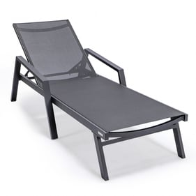 LeisureMod Marlin Black Armrests Patio Chaise Lounge Chair