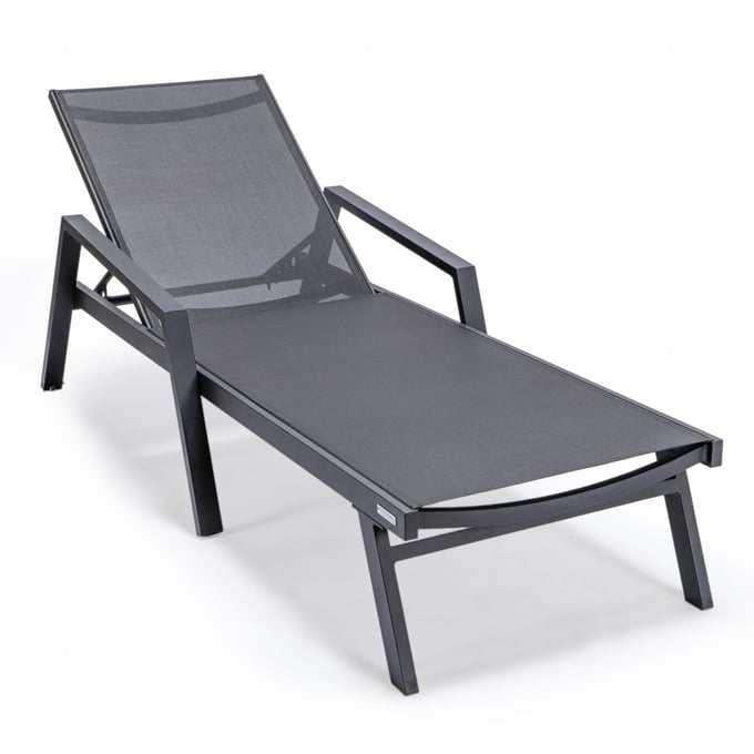 LeisureMod Marlin Black Armrests Patio Chaise Lounge Chair LSM-MLABL-77BL