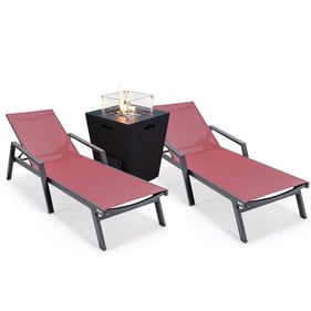 2 LeisureMod Marlin Burgundy Black Outdoor Patio Chaise Lounges with Arms a...