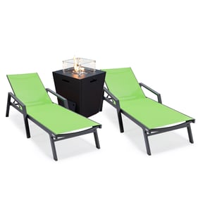 2 LeisureMod Marlin Green Black Outdoor Patio Chaise Lounges with Arms and ...