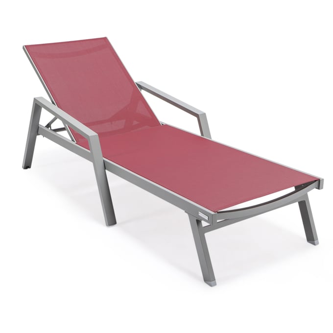 LeisureMod Marlin Burgundy Patio Chaise Lounge Chair with Grey Frame LSM-MLAGR-77BRG