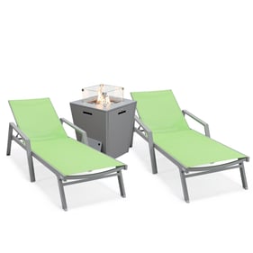 2 LeisureMod Marlin Green Grey Outdoor Patio Chaise Lounges with Arms and F...