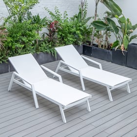 2 LeisureMod Marlin White Patio Chaise Lounge Chairs with Armrests