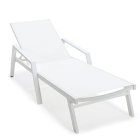 LeisureMod Marlin White Patio Chaise Lounge Chair with Frame