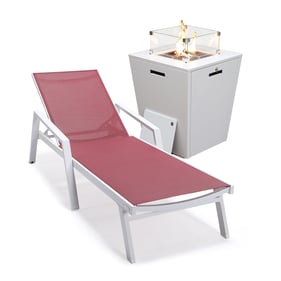 LeisureMod Marlin Burgundy White Outdoor Patio Chaise Lounge with Arms and ...