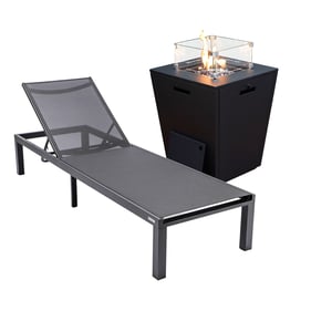 LeisureMod Marlin Black Outdoor Patio Chaise Lounge Chair with Square Fire ...