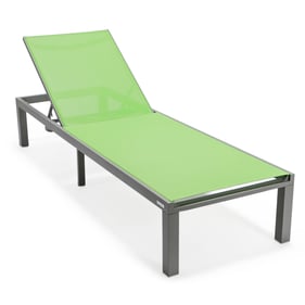 LeisureMod Marlin Green Patio Chaise Lounge Chair with Grey Aluminum Frame