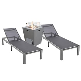 2 LeisureMod Marlin Black Grey Outdoor Patio Chaise Lounge Chairs with Squa...