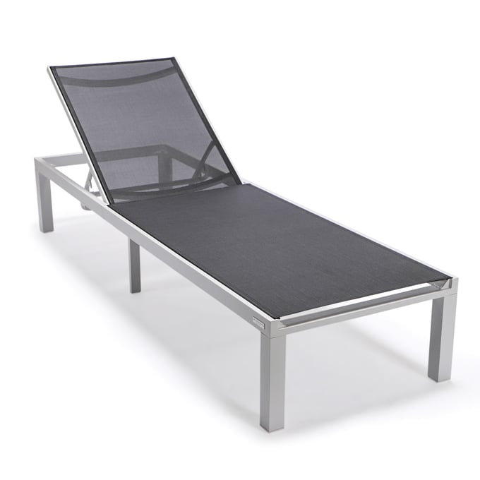 LeisureMod Marlin Black Patio Chaise Lounge Chair with White Aluminum Frame LSM-MLW-77BL