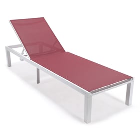 LeisureMod Marlin Burgundy Patio Chaise Lounge Chair with White Aluminum Fr...