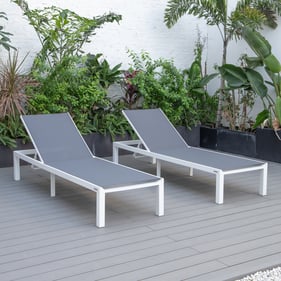 2 LeisureMod Marlin Dark Grey White Patio Chaise Lounge Chairs