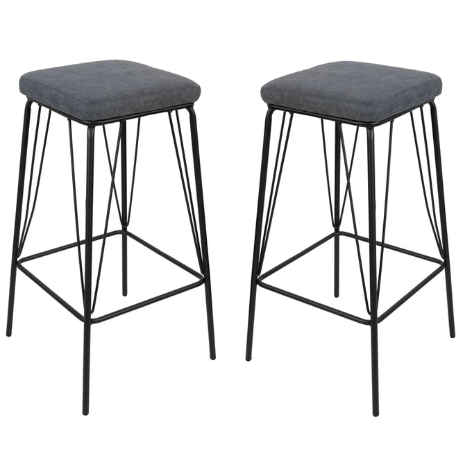 2 LeisureMod Millard Peacock Blue Leather Bar Stools with Metal Frame LSM-MS36BU2