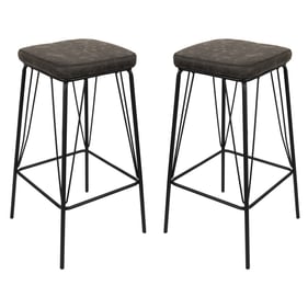 2 LeisureMod Millard Grey Leather Bar Stools with Metal Frame