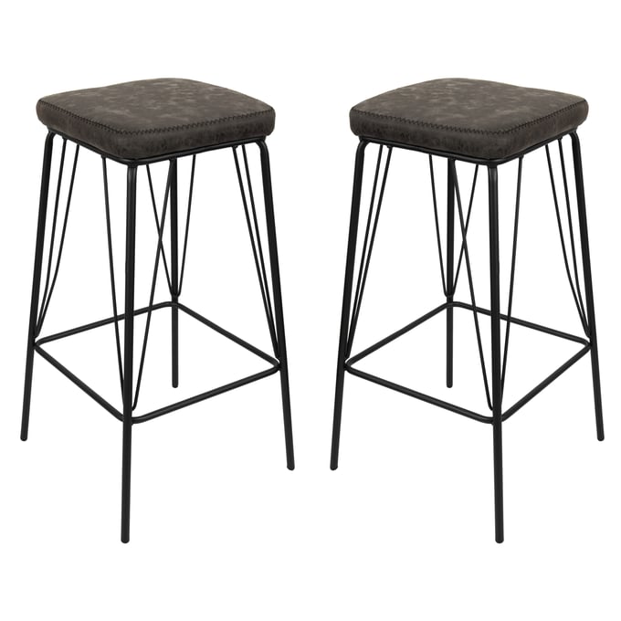 2 LeisureMod Millard Grey Leather Bar Stools with Metal Frame LSM-MS36GR2