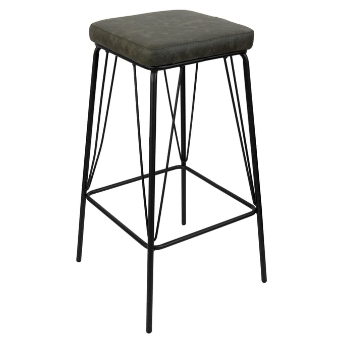 LeisureMod Millard Olive Green Leather Bar Stool with Metal Frame LSM-MS36G