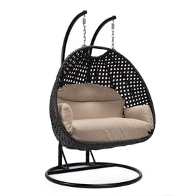 LeisureMod Mendoza Charcoal Beige Hanging Swing Chair