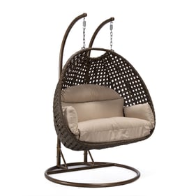 LeisureMod Mendoza Dark Brown Beige Hanging Swing Chair