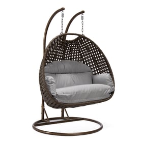 LeisureMod Mendoza Dark Brown Light Grey Hanging Swing Chair