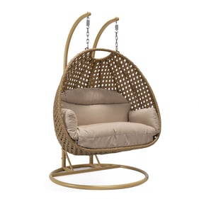 LeisureMod Mendoza Light Brown Beige Hanging Swing Chair