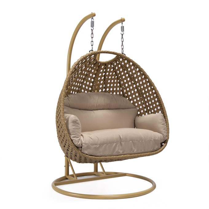 LeisureMod Mendoza Light Brown Beige Hanging Swing Chair LSM-MSCLBR-53BG