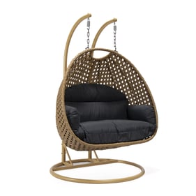 LeisureMod Mendoza Light Brown Dark Grey Hanging Swing Chair