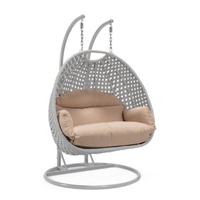 LeisureMod Mendoza Light Grey Beige Hanging Swing Chair