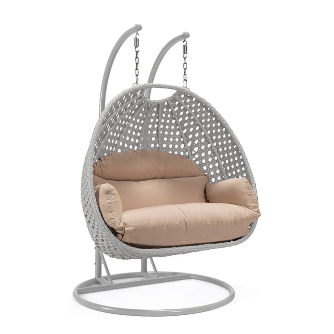 LeisureMod Mendoza Light Grey Beige Hanging Swing Chair LSM-MSCLGR-53BG