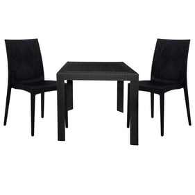 LeisureMod Mace Black 3pc Outdoor Dining Set