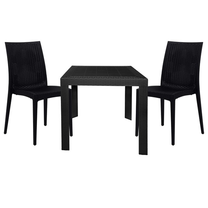 LeisureMod Mace Black 3pc Outdoor Dining Set LSM-MT31C19BL2