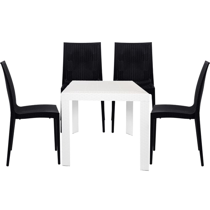 LeisureMod Mace White Black 5pc Outdoor Dining Set LSM-MT31WC19BL4