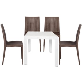 LeisureMod Mace White Brown 5pc Outdoor Dining Set