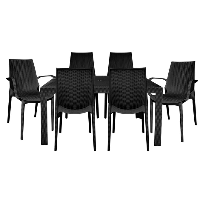 LeisureMod Kent Black 7pc Rectangular Outdoor Dining Set LSM-MT55KC194A2BL