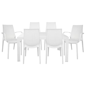 LeisureMod Kent White 7pc Rectangular Outdoor Dining Set