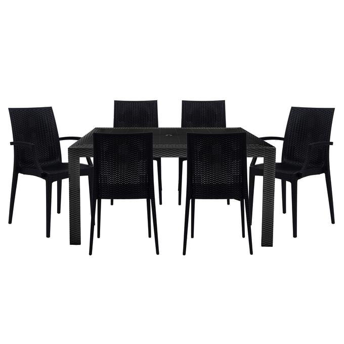 LeisureMod Mace Black 7pc Rectangular Outdoor Dining Set LSM-MT55MC194A2BL