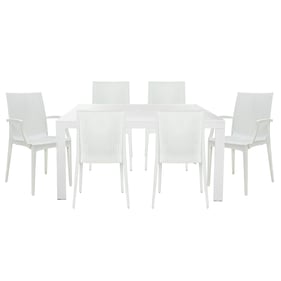 LeisureMod Mace White 7pc Rectangular Outdoor Dining Set