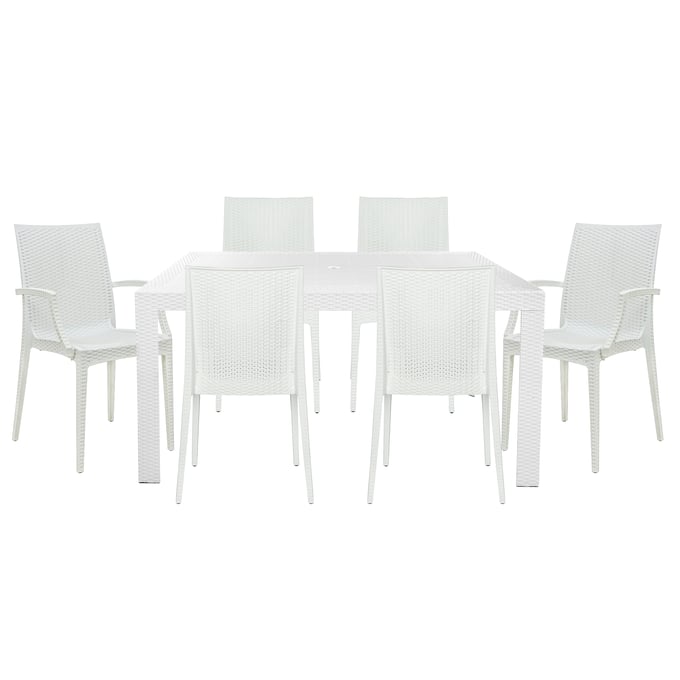 LeisureMod Mace White 7pc Rectangular Outdoor Dining Set LSM-MT55MC194A2W