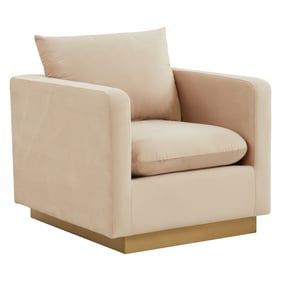 LeisureMod Nervo Beige Velvet Accent Armchair with Gold Frame