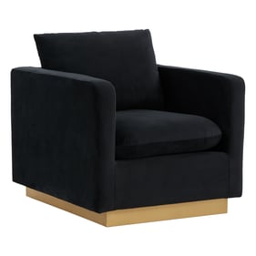 LeisureMod Nervo Midnight Black Velvet Accent Armchair with Gold Frame