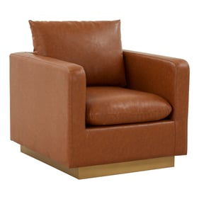 LeisureMod Nervo Cognac Tan Leather Accent Armchair with Gold Frame