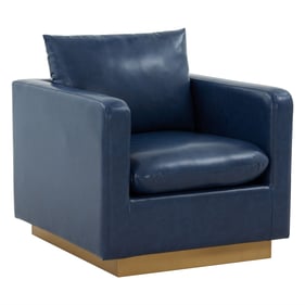 LeisureMod Nervo Navy Blue Leather Accent Armchair with Gold Frame