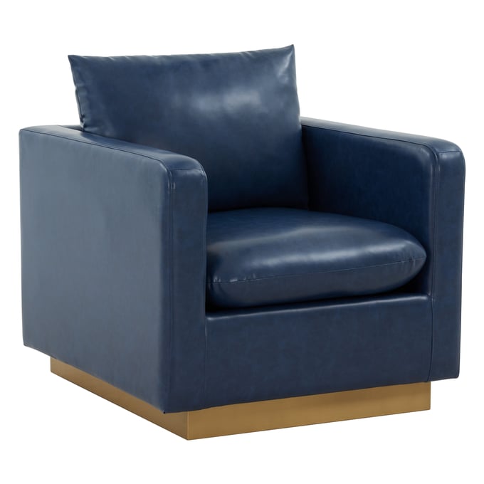 LeisureMod Nervo Navy Blue Leather Accent Armchair with Gold Frame LSM-NS32BU-L