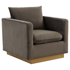 LeisureMod Nervo Dark Grey Velvet Accent Armchair with Gold Frame