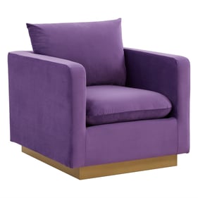 LeisureMod Nervo Purple Velvet Accent Armchair with Gold Frame