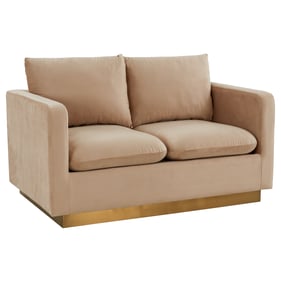 LeisureMod Nervo Beige Velvet Loveseat with Gold Frame