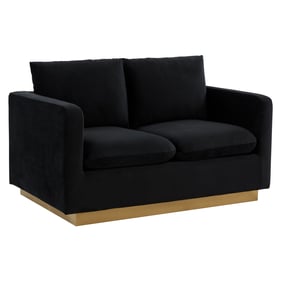 LeisureMod Nervo Midnight Black Velvet Loveseat with Gold Frame